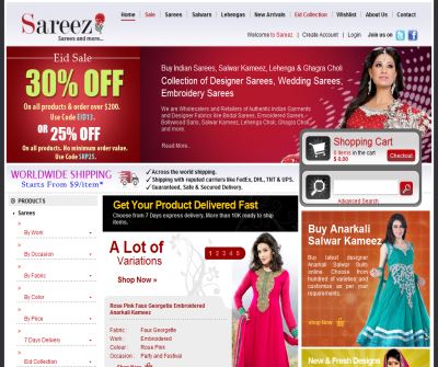 Collection of online sarees, salwar kameez, Lehenga choli from sareez.com