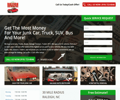 Cash For Junk Cars Trucks, Buses, Salvage Tractors, Trailers RV's Raleigh NC