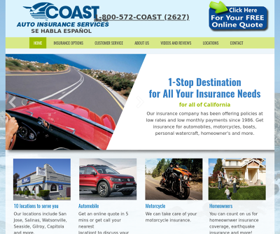 Coast Auto Insurance Sunnyvale,CA Automobile Insurance Recreational Vehicle Insurance