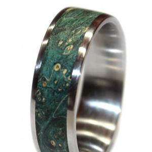 Turquoise Burl and Stainless Steel Wooden Ring