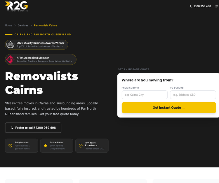R2G Transport & Storage - Removalists Cairns