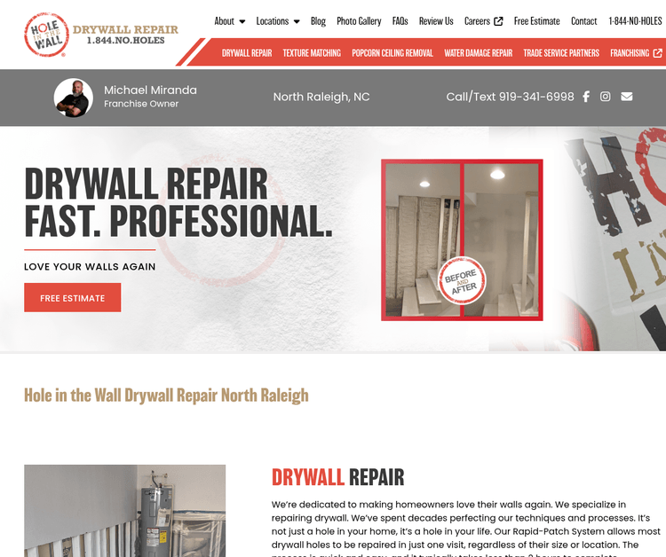 Hole in the Wall Drywall Repair of North Raleigh