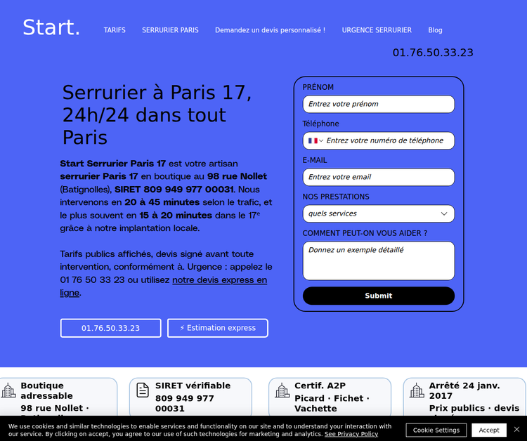 Start Serrurier Paris 17 – 24/7 Trusted Locksmith in Paris